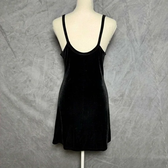 Minerva Size S Black Velvet Slip Mini Dress Sleek 90s Y2K Bodycon Goth - Picture 2 of 7